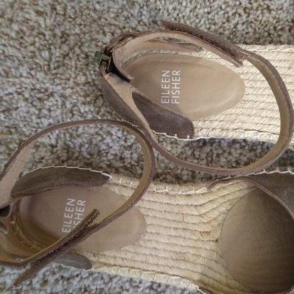 Eileen Fisher Metallic Lala Espadrille Flats Sandals Zip Back 8.5 Taupe - Picture 6 of 10